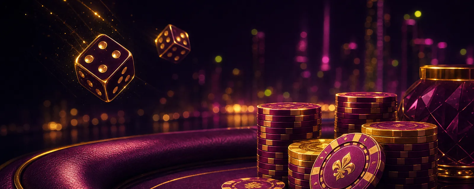 A row of glowing online casino brand tiles on a dark plum background